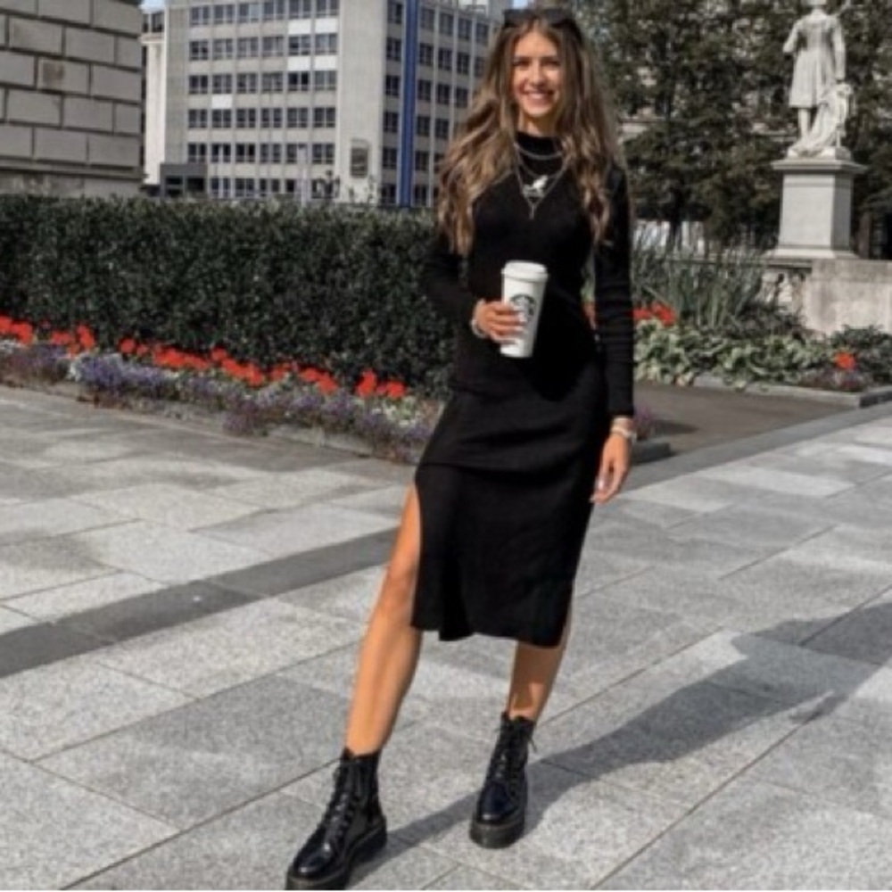 Kangol x H&M women's black ribbed long sleeve dress xs